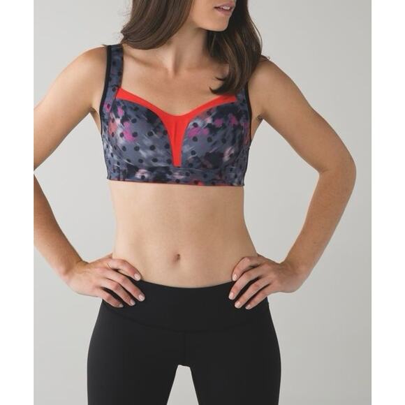 Lululemon Ta Ta Tamer III Sports Bra 36DD WBRP/ALRM Red/Gray/Purple Polka Dots - Picture 3 of 12